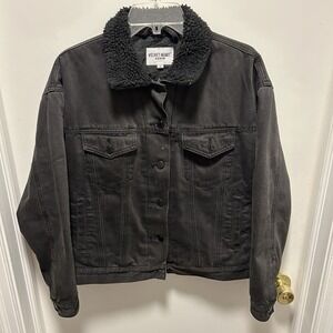 Womens Velvet Heart Denim Black Chore Jacket‎ Button Up Sz Medium